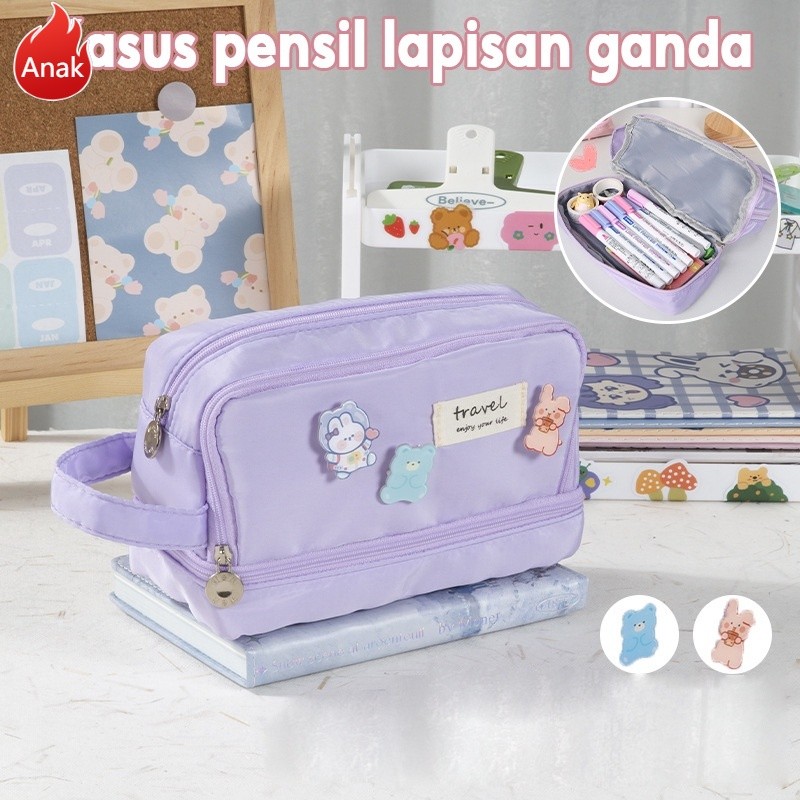 

Besar Jumbo Pencil Cases Large Capacity Pencil Bag Pouch Holder Box for Girls Office Student Stationery Organizer School -Anak-Anak