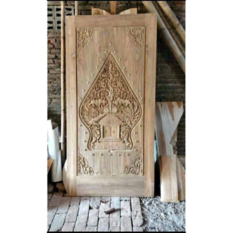 Pintu Kamar/Pintu Jati Motif Ukir Gunungan Wayang