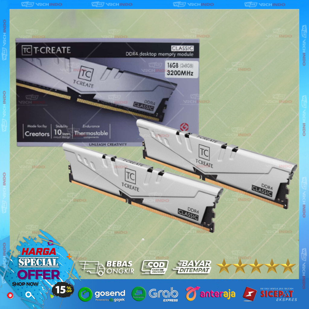 Team T-Create Classic Memory RAM DDR4 32GB (16GB x 2) 3200MHz - Dual Channel | Performa Tinggi 