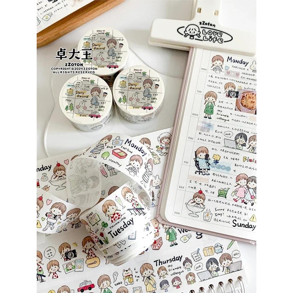 

ZZOTON Washi Tape Stickers Week After Week, Tape, Daily Material, Book, -painted Sticker Diary