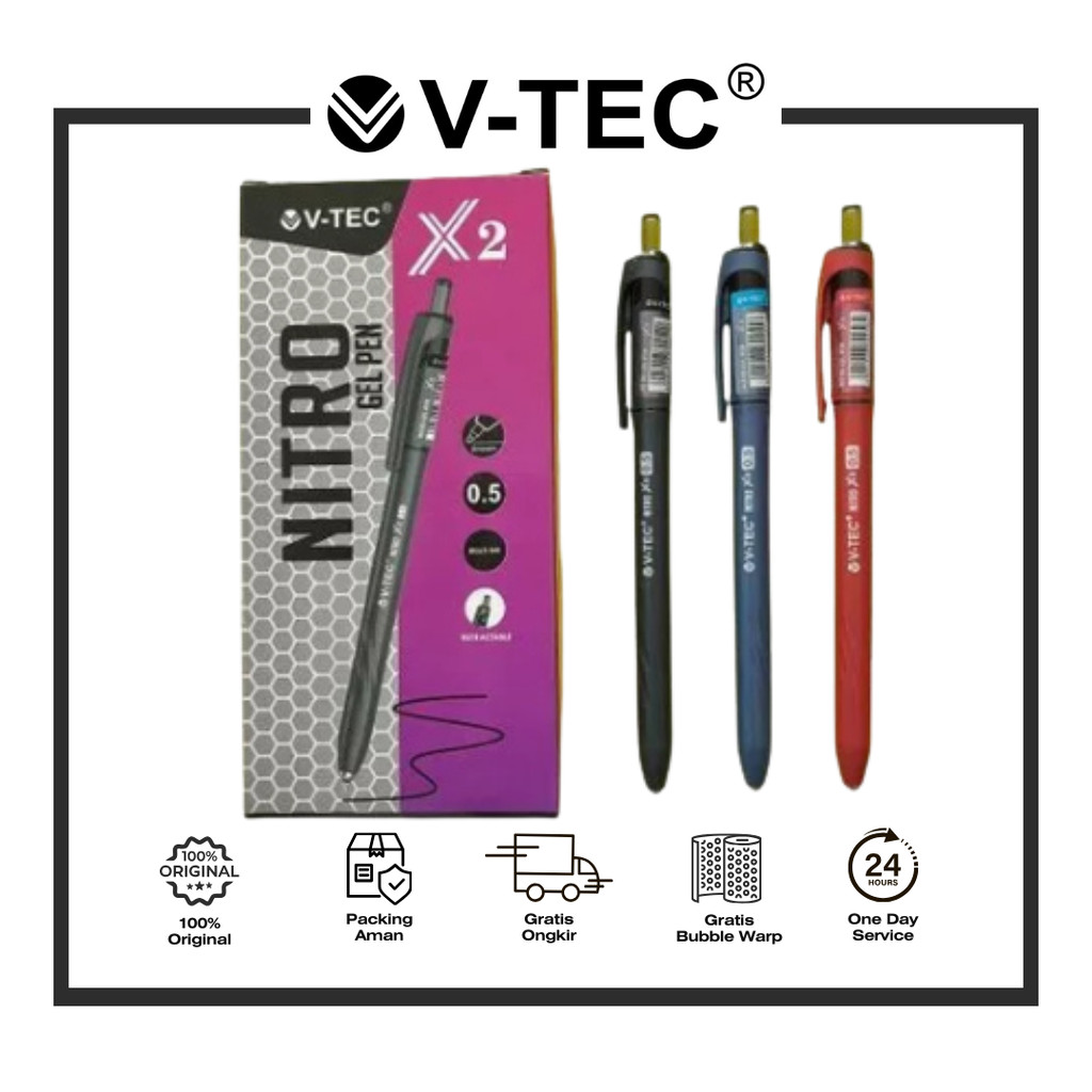 

V-TEC NITRO GEL PEN TYPE X2 BIRU / HITAM / MERAH PAK