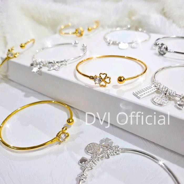 Gelang Tangan Selip Bangle Silver Putih Emas Perak Model Pasangan Couple Aksesoris Bracelet Keberunt