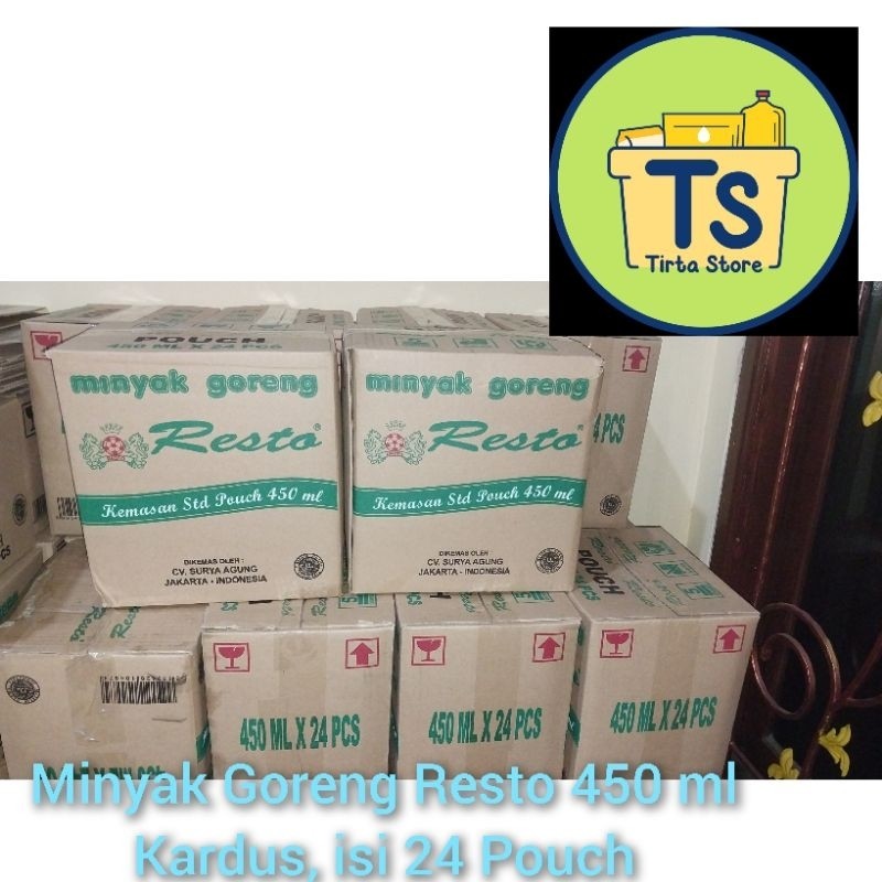 

resto minyak goreng kemasan pouch 450 ml per karton isi 24 pouch