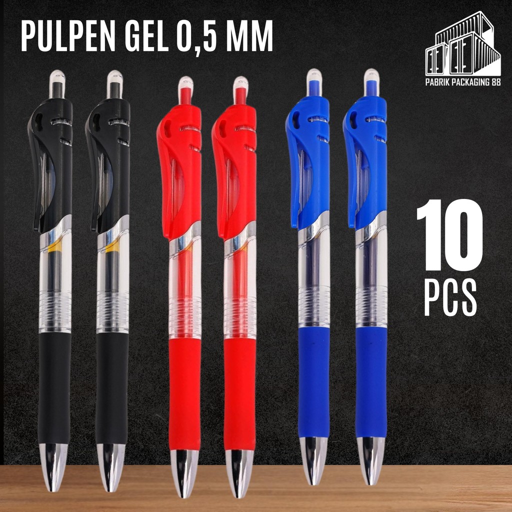

12PCS Pulpen Gel Cetek 0.5mm Hitam Merah Biru Bolpoint Pen Tinta Click Bolpen Klik Bukan Joyko