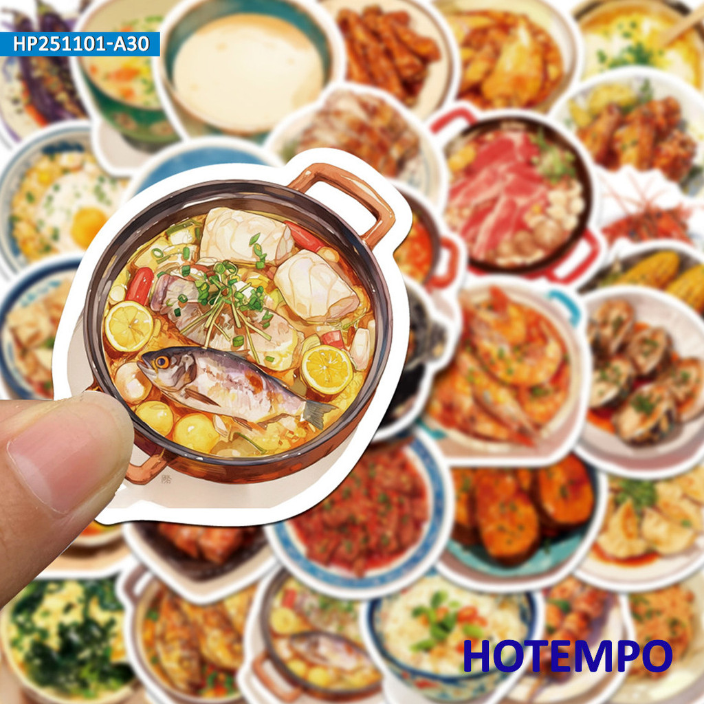 

10/30Pieces, Delicacy Food Stickers, Chinese Cuisine Style, Cute Hand-painted Art, for DIY Creative Decoration, Fun Sticker Toys