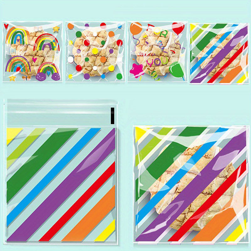 

100pcs Self Sealing Cookie Bags for Packaging Rainbow Cellophane Treat Bags for Gift Giving Packaging Valentines Birthday Party