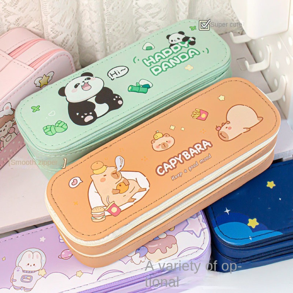 

Cartoon Capibara Pencil Case Double Layer Large Capacity Stationery Box Waterproof School Supplies Storage Box Student