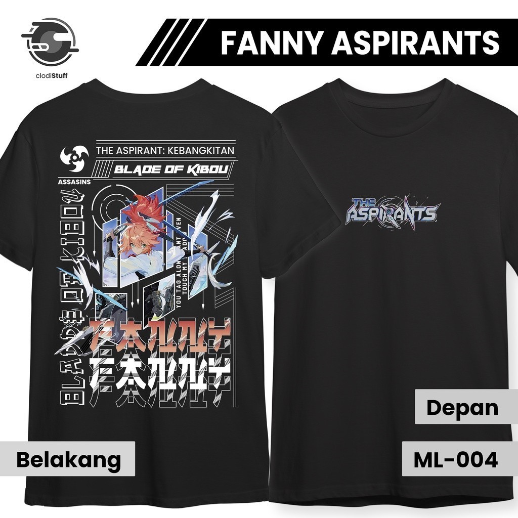 . clodiStuff Kaos FANNY SKIN ASPIRANTS Exclusive Mobile Legends MLBB Lengan Pendek Hitam Combed 24s 