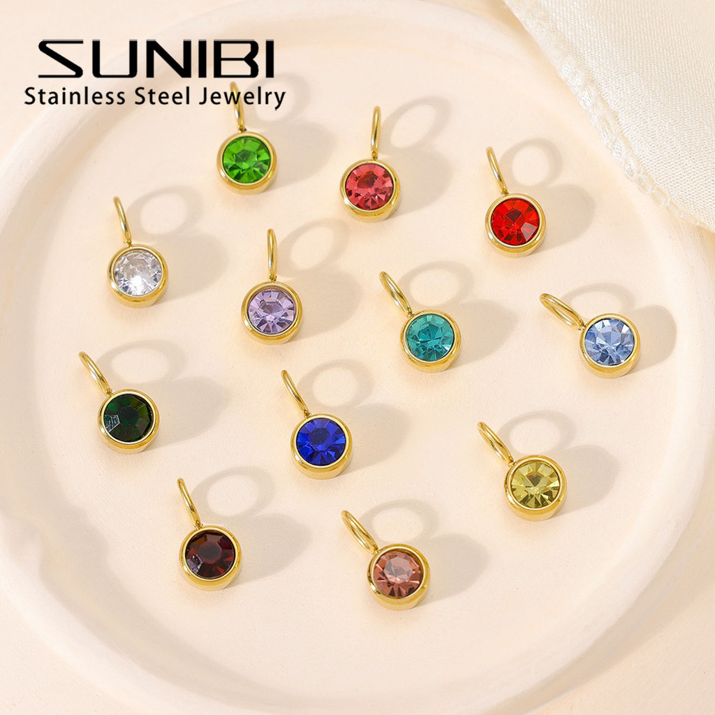 

Zirconia Birthstone Pendant 12 Months Color Stone DIY Accessories for Necklace Stainless Steel Jewelry Birthday Gift Wholesale
