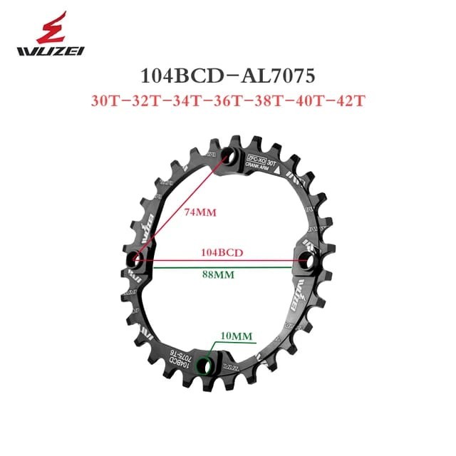 Chainring Wuzei 30T 32T 34T 36T 38T BCD 104 BCD narrow wide untuk single chainring sepeda 104BCD not