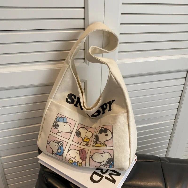 

Large Capacity Commuter Bag Women's 2023 New Fashion Snoopy Cute Cartoon Canvas Bag Japanese Shoulder Tote Bag 33x28x11cm