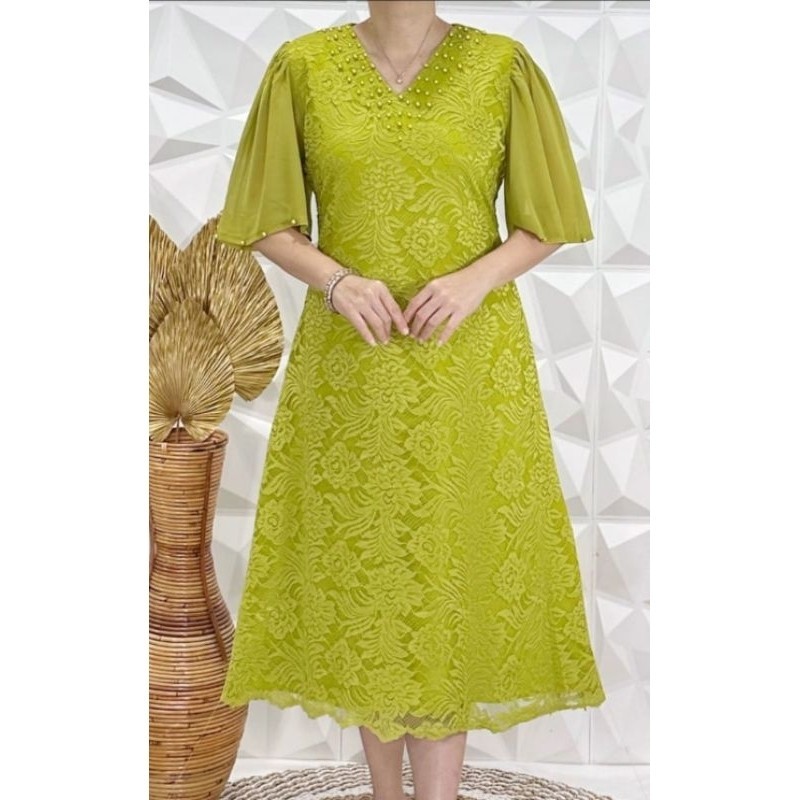 ZX DRESS SEMI PRANCIS FASHION RENDA PREMIUM LEHER V RESLETING BELAKANG LENGAN