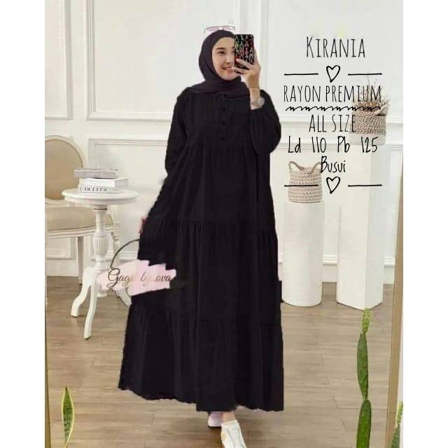 Kirania Dress Terbaru Midi Rayon twill premium dress polos putih busui - Hitam, XL