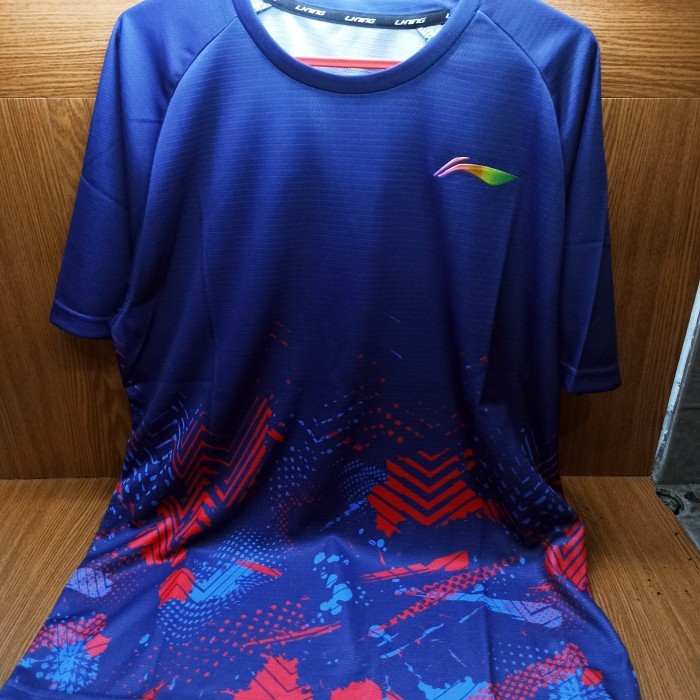 Kaos Badminton LINING ATSU797 (Black & Navy) 100% ORIGINAL - Navy - XXL