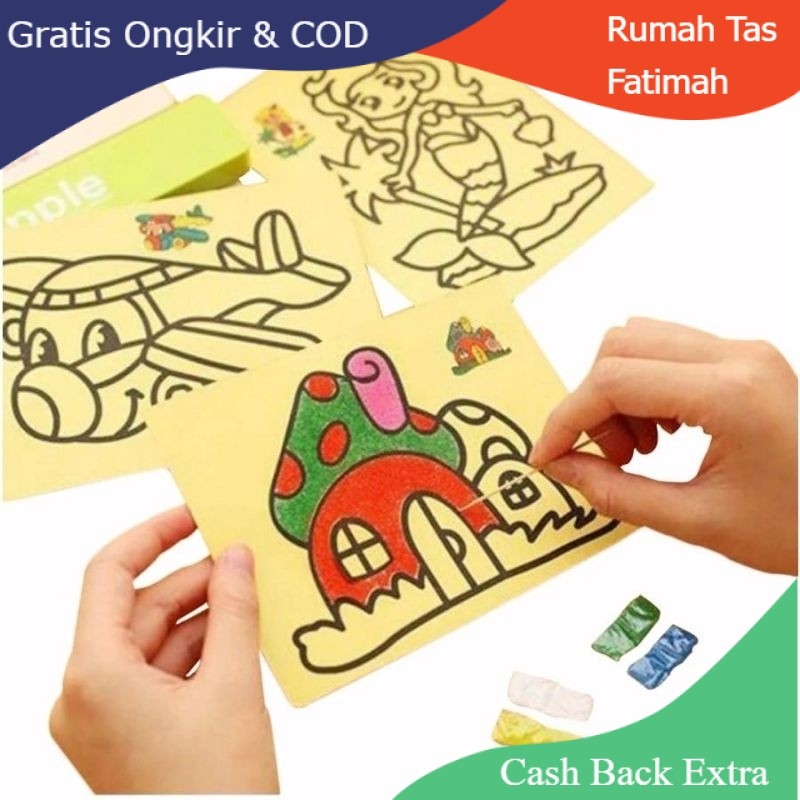 Promo MAINAN ANAK EDUKASI GAMBAR TEMPEL PASIR / LUKISAN PASIR PASIRAN STIKER / SAND PAINTING UKURAN 