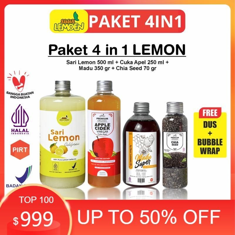 

NORKID HEALTH & BEAUTY Paket 4 in 1 Cuka Apel 250ml Sari Lemon 500ml Madu Hutan Chia Seeds