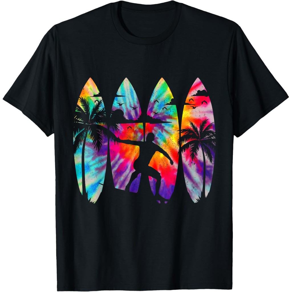 Surfer Surfboard Vintage Surfing Pantai Musim Panas Surfing Tie Dye T-Shirt