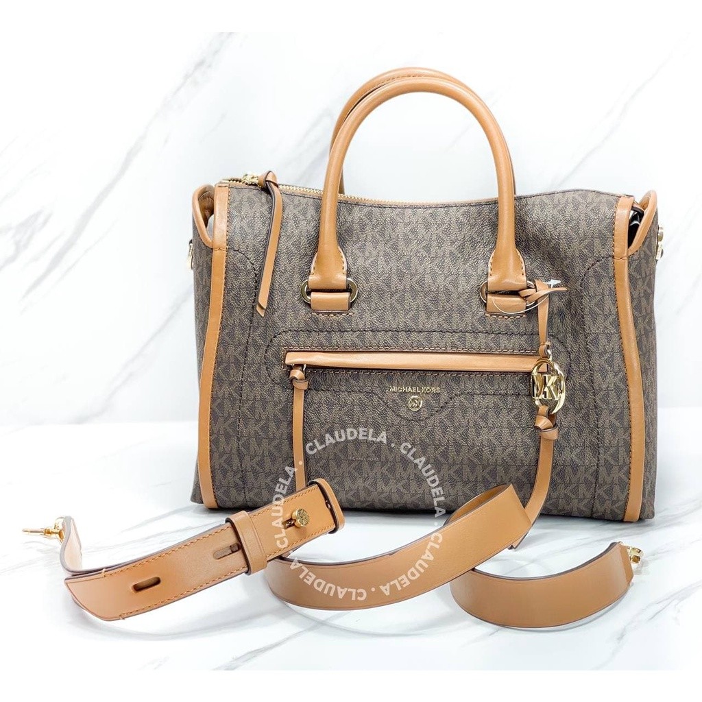 Michael Kors Carine Satchel Medium Signature Brown Acorn