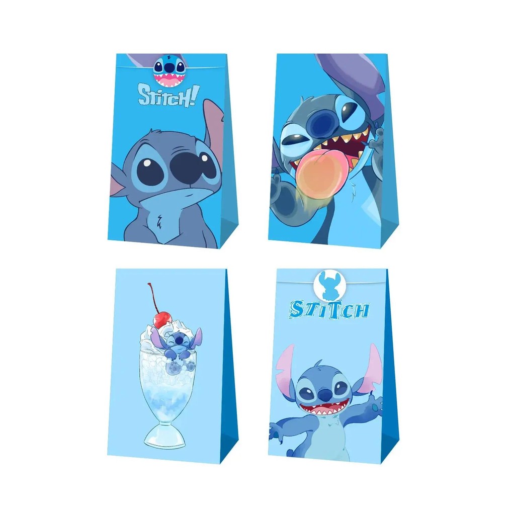 

Disney Stitch 12pcs Set Candy Gift Bag Free Sealing Sticker Baking Bag Green Bag Paper Party Gifts Christmas