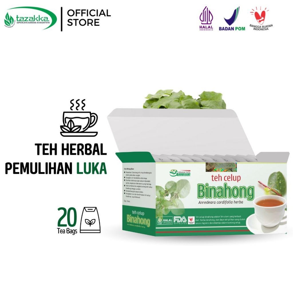 

TAZAKKA Teh Daun Binahong Original Celup Isi 20 Tea Bag Minuman Herbal Pengering Luka Operasi Caesar Original