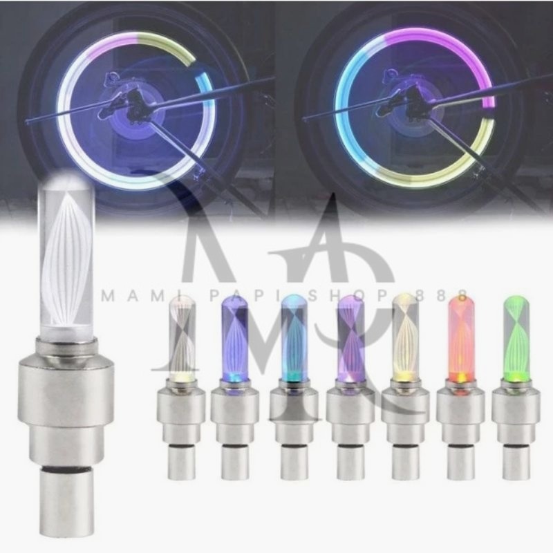 Tutup Pentil LED Lampu Menyala 7 Warna Warni Motif Rainbow MP