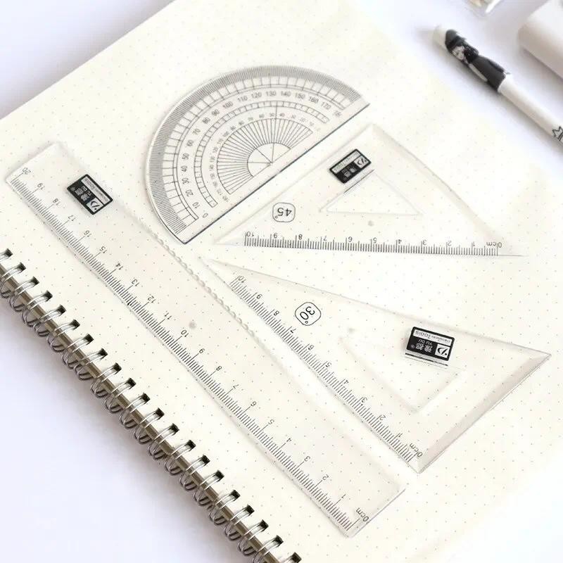 

4Pcs/set Plastic Transparent Ruler Protractor Triangle Ruler Measure Draw School Office Supplies Scale Ruler Stationery