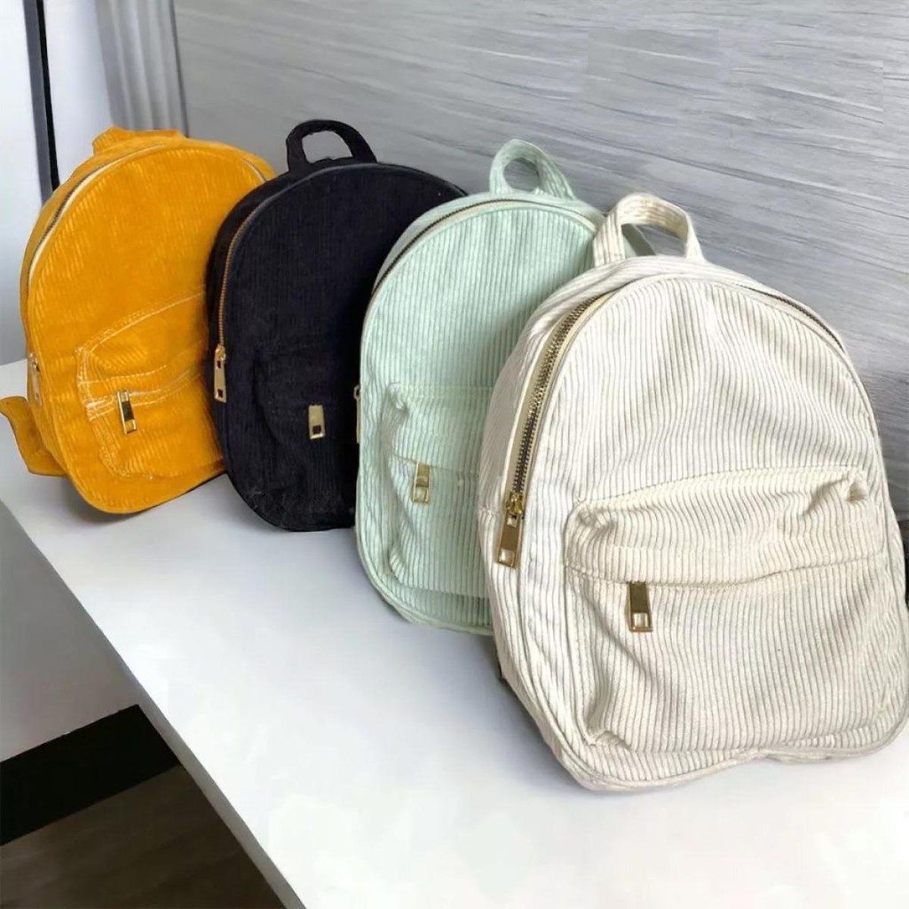 Tas ransel wanita corduroy backpack cewek korean style ANSELMA (High Quality)  simple & modern