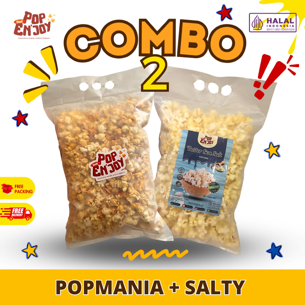 

[LEBIH HEMAT] POPMANIA + BUTTER SEA SALT POPCORN - PopENjoy / 2 Rasa Camilan Crispy Popkorn Jagung Sehat Premium
