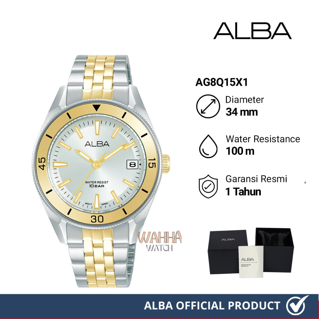Jam Tangan Wanita Alba AG8Q15X1 Silver Dial Dual Tone Stainless Steel Strap