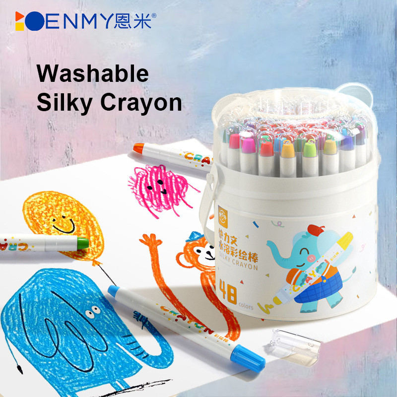 

Washable Silky Crayon Non Toxic & Anti Kotor 36/48 Warna Set Lengkap dengan Ember & Kuas