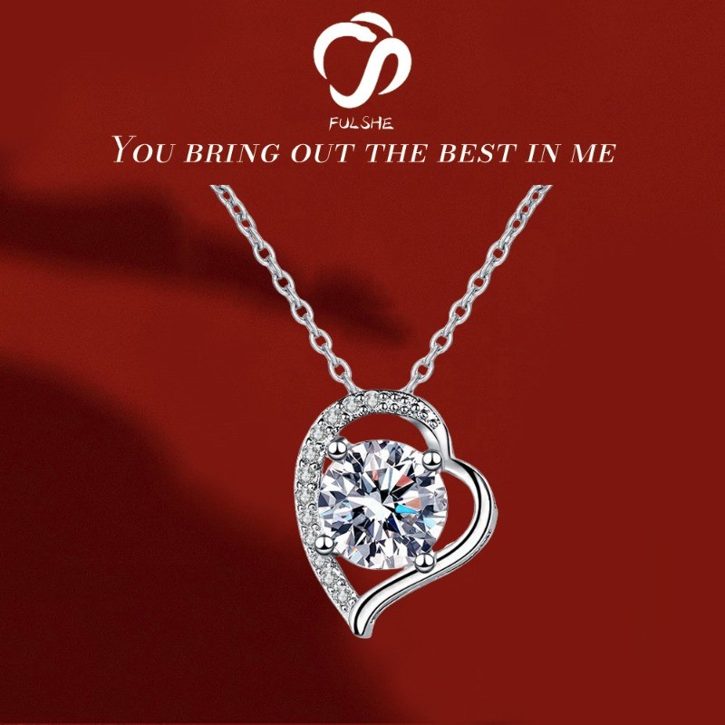 FULSHE PT950 Kalung Berlian Wanita Gaya Korea Fashion Asli Liontin Berlian 2 Karat Kalung Klavikula
