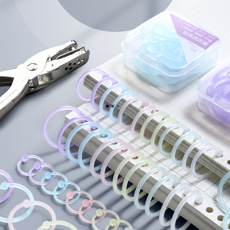 

15mm/20mm/25mm Colorful Transparent Plastic Binding Rings with Hole Puncher for Loose-Leaf Paper and Documents Office Supplies