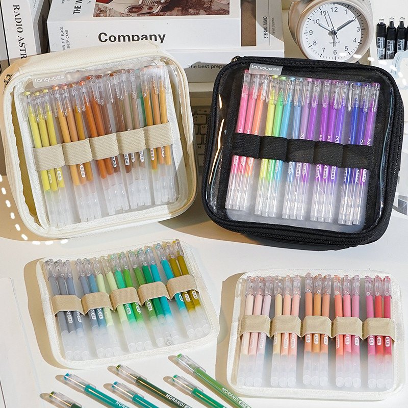 

Canvas PVC Transparent Colored Gel Pen Storage Bag Large Capacity Portable Pencil Case Drawing Pen Stationery Bags