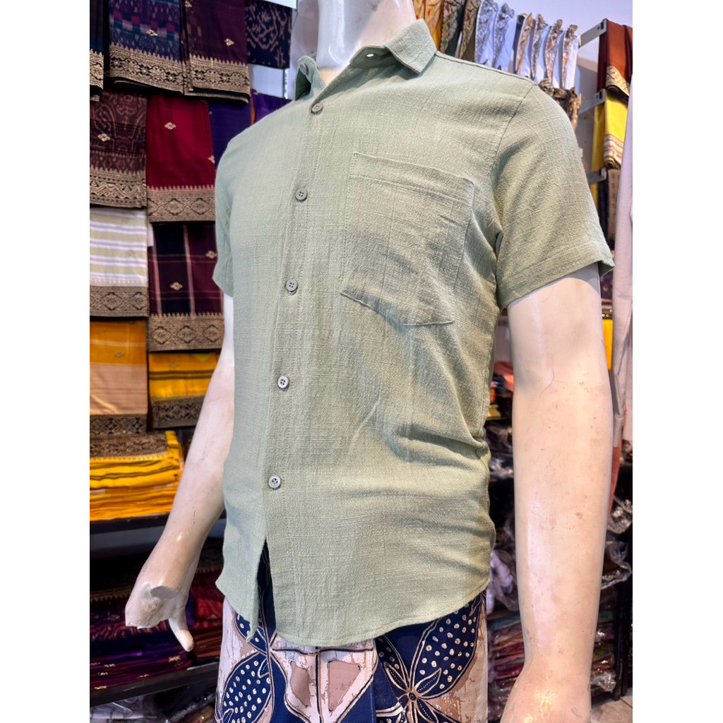 [ GA gallery ] Baju Kemeja Linen Slub Serat Warna Lengan Pendek & Panjang ( hitam , navy , putih , h