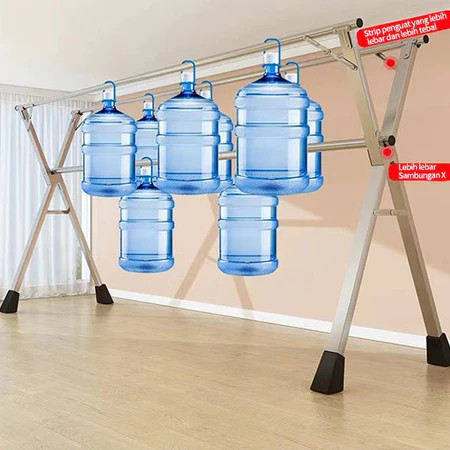 Jemuran Baju Stainless Steel Anti Karat - Rak Jemuran Pakaian Lipat 3 Tingkat - Jemuran Dinding Hema