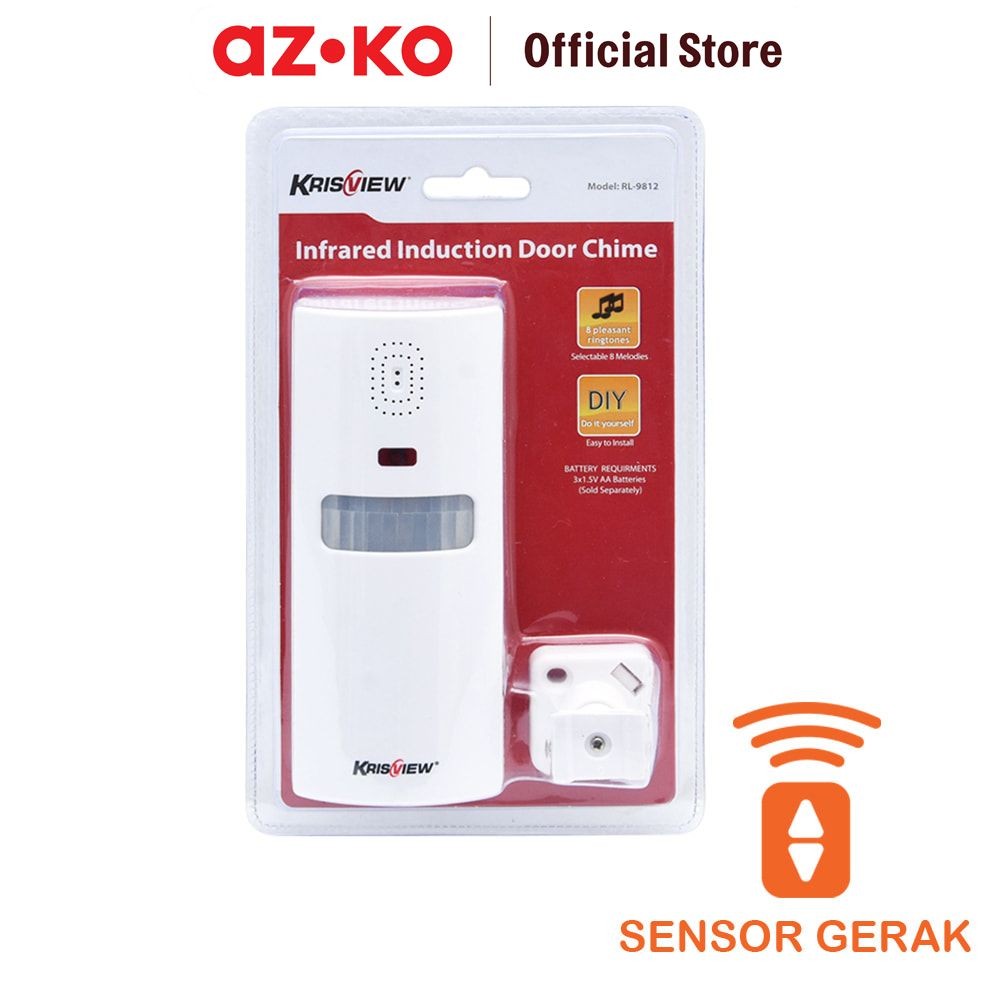 AZKO Krisview Bel Pintu Dengan Sensor Gerak Dan Alarm - Putih Door Bell Wireless Door Chime Penanda 