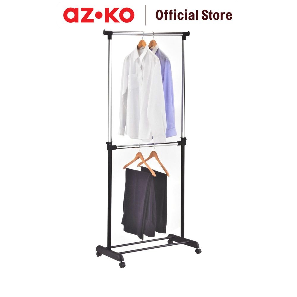 AZKO Stora 83x44x97 cm Gantungan Baju 2 Tingkat Stand Hanger Gantungan Baju Berdiri Clothes Organize