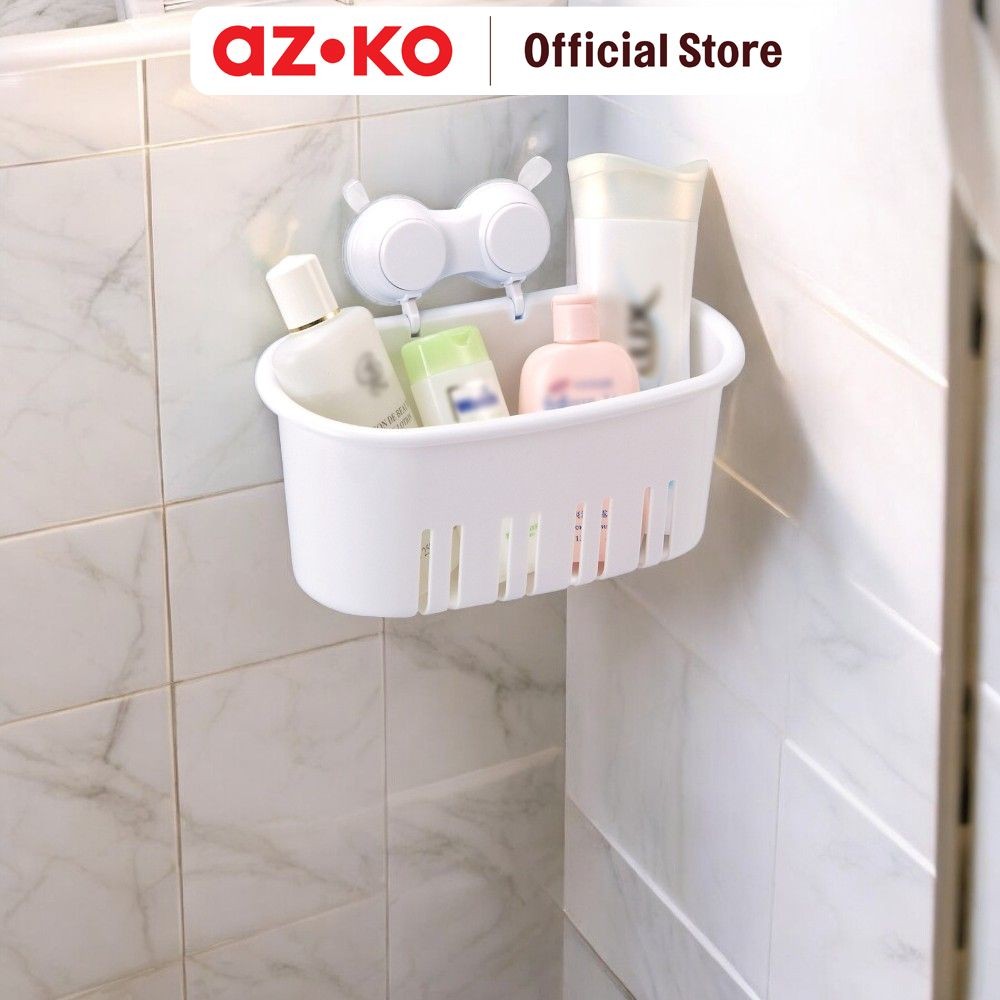 AZKO Stora Rak Dinding Kamar Mandi Hisap - Putih Shower Wall Shelf Organizer Tempat Sampo Sabun Rak 