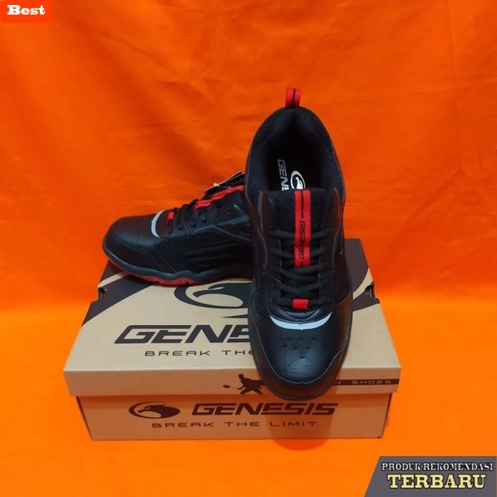 rekomendasi sepatu olahraga brand lokal Sepatu Badminton Genesis Belerick Original - Hitam, 43