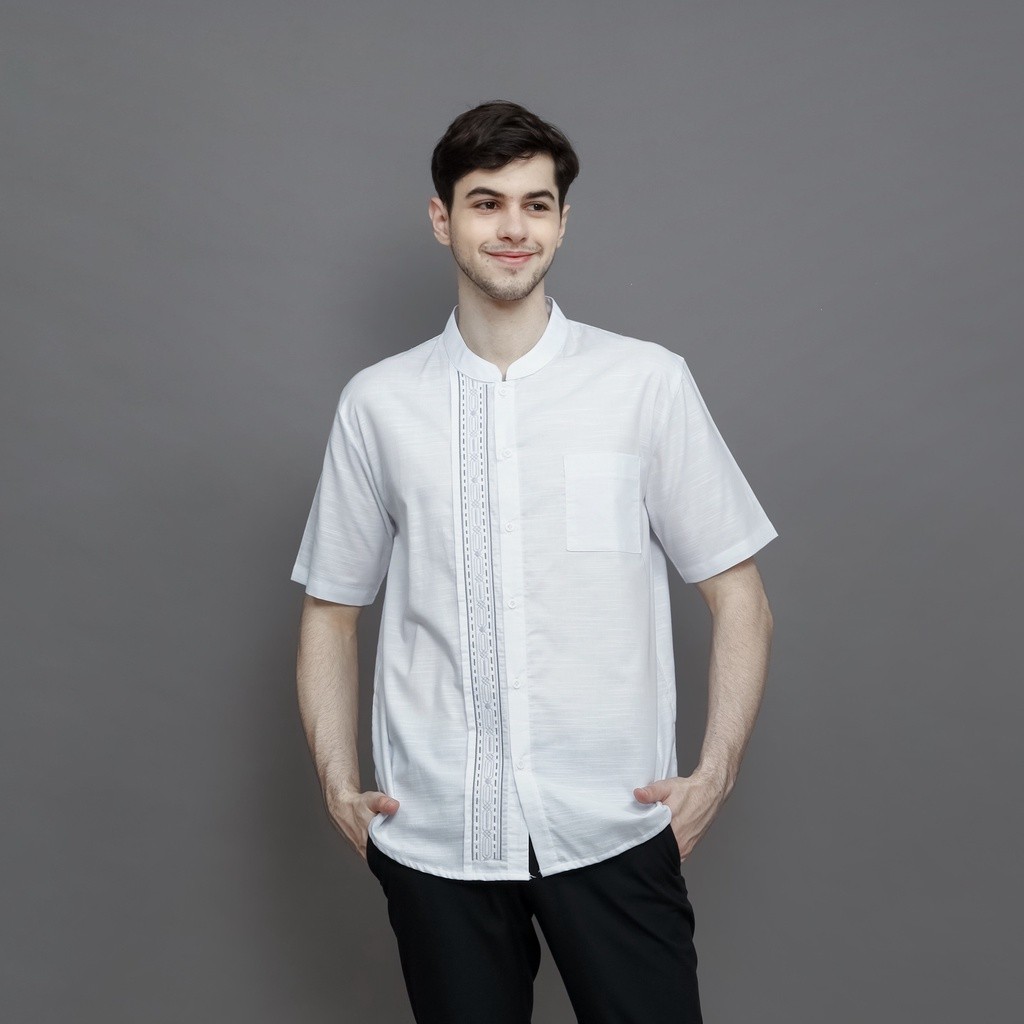 CF65TY Baju Koko Pria - KANZ - Kemeja Koko Pria Bordir Lengan Pendek - Putih by LOA STUDIOS