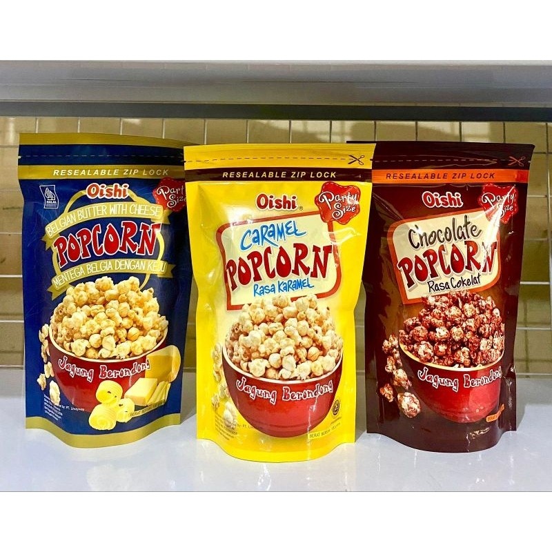 

Oishi Popcorn 100 gram mentega belgia keju / caramel / cokelat kartonan atau isi 1 DUS isi 20 pack