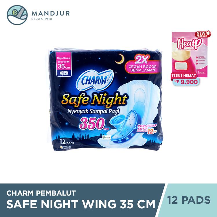 Charm Pembalut Safe Night 35 cm Wing 12 Pads - Pembalut Malam  35 cm