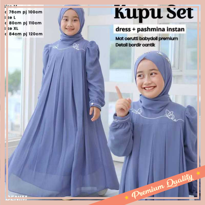 Dress Busana Muslim Anak Kekinian Unik Cantik / Kupu Set Gamis Muslim Anak USia 5-14 tahun Bahan Cer