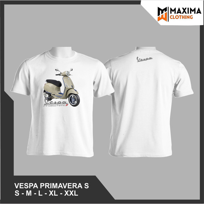 KAOS DISTRO OTOMOTIF MOTOR VESPA MATIC PRIMAVERA-S CREAM - Putih, S