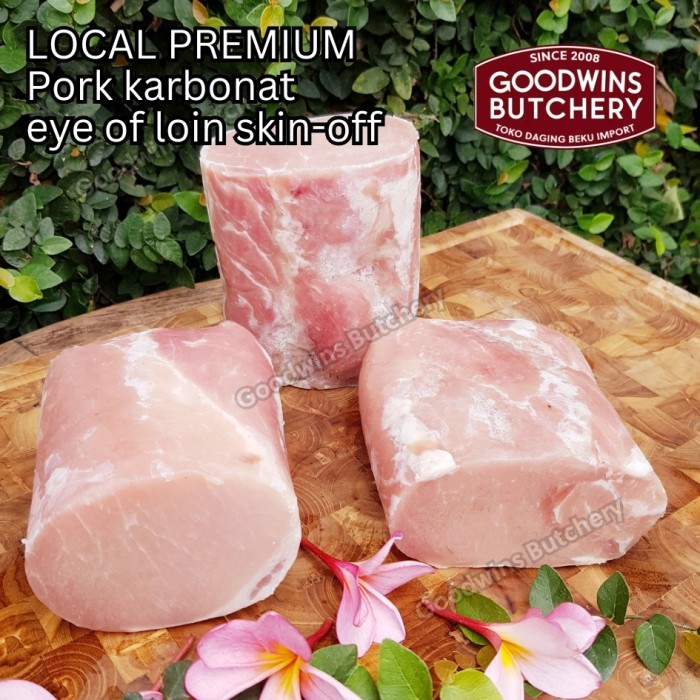 

Pork eye of loin skin off local premium SMALL ROAST CUT karbonat babi tanpa kulit beku frozen 1kg