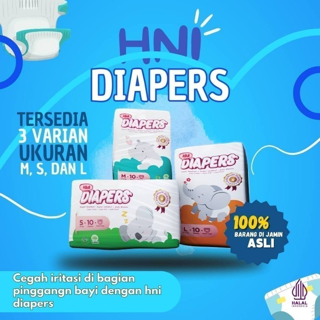 

TERMURAH TERMURAH DIAPERS POPOK BAYI UK S, M, L, 10 PCS HNI HPAI