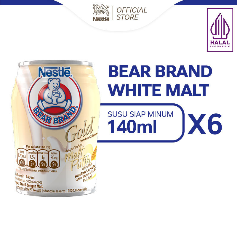 

BEAR BRAND Susu Kaleng Gold White Malt Susu Steril 6x140ml
