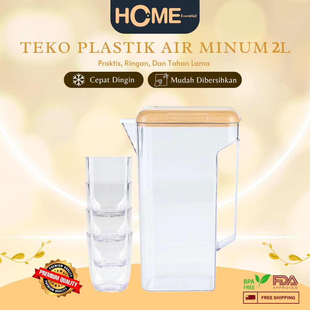 Teko Air Panas Dan Dingin set dengan Cangkir / Teko plastik Air minum Jug 1.2 Liter Besar Plastik