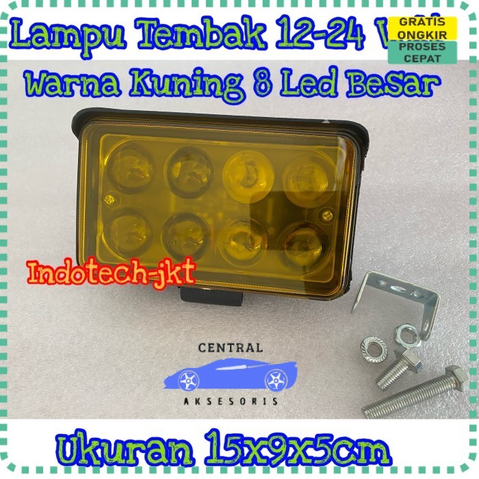 (IJT) Lampu Tembak Mobil Motor Truk 12-24 Volt 8 Led Kuning JUMBO