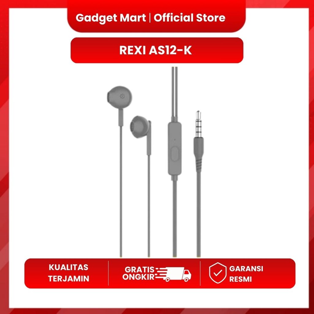 Rexi AS12-K Headset Earphone Wired Bass Control As12